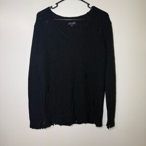Ambiance Apparel Black Distressed V-Neck Sweater